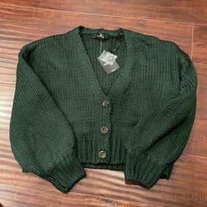 HUNTER GREEN CROPPED KNITTED CARDIGAN